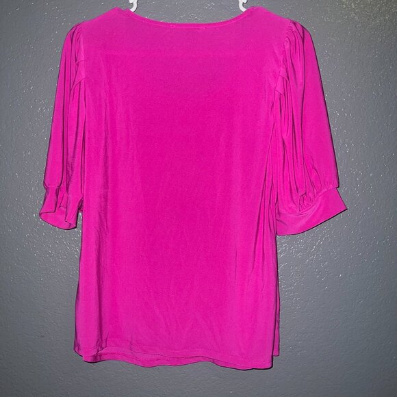CeCe Hot Pink Embellished Neckline 3/4 Sleeve Top - Size Medium - Picture 2 of 4